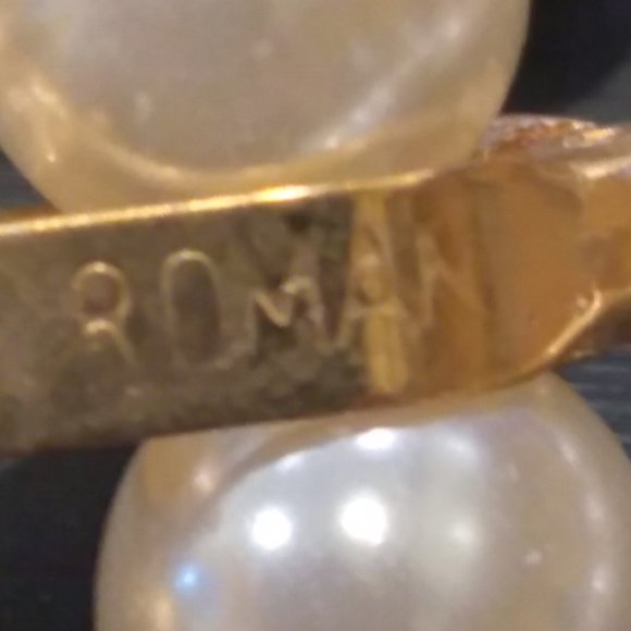 Vintage Signed Roman Cultured Pearl, Onyx & Austrian Crystal Necklace & Earrings - Picture 4 of 4